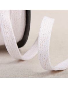 Flat braided lurex cord - White and gold