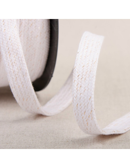 Flat braided lurex cord - White and gold