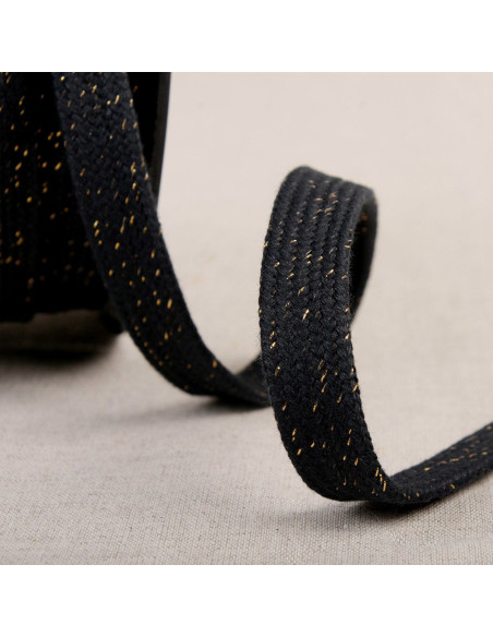 Flat braided lurex cord - Black and gold