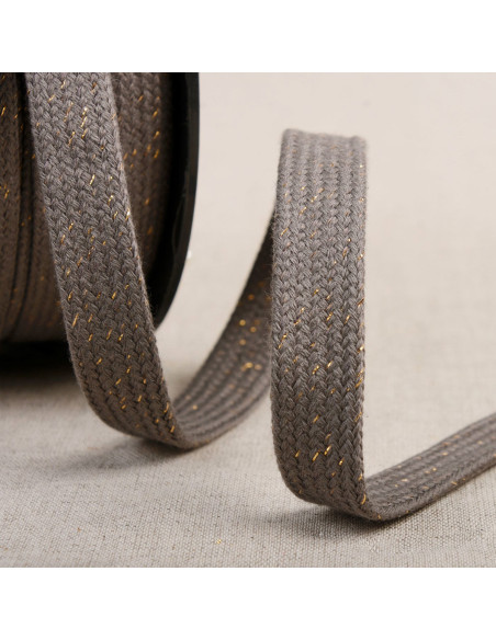 Flat braided lurex cord - Gray and gold