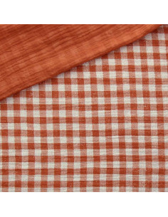 Crinkled double gauze fabric gingham - Cognac and off-white 2