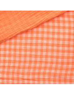 Waffle double gauze fabric gingham - Clementine and off-white 2
