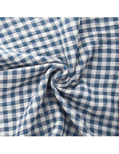 Crinkled double gauze fabric gingham - Blue stone and off-white