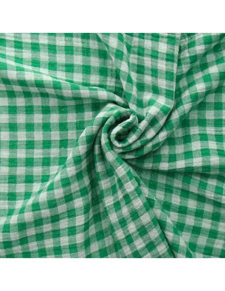 Waffle double gauze fabric gingham - Clover and off-white