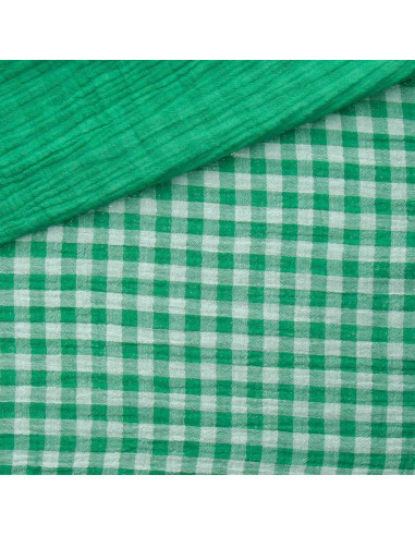 Waffle double gauze fabric gingham - Clover and off-white