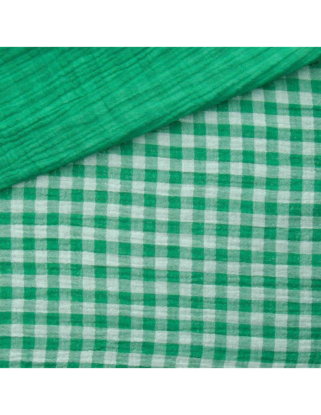 Waffle double gauze fabric gingham - Clover and off-white