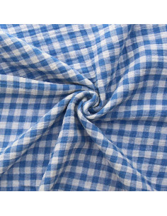 Waffle double gauze fabric gingham - Azure and off-white