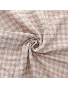 Waffle double gauze fabric gingham - Pebble and off-white