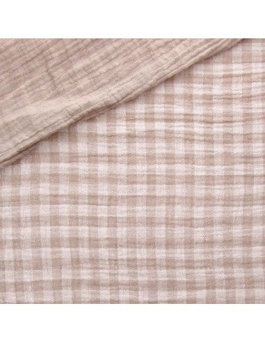 Waffle double gauze fabric gingham - Pebble and off-white