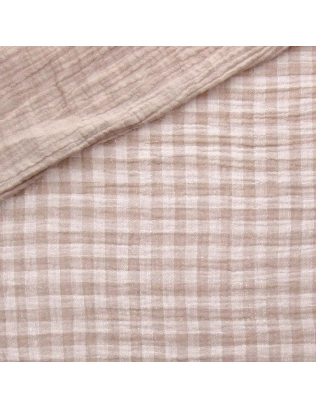 Waffle double gauze fabric gingham - Pebble and off-white