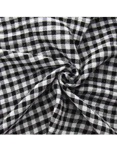 Crinkled double gauze fabric gingham - Black and off-white