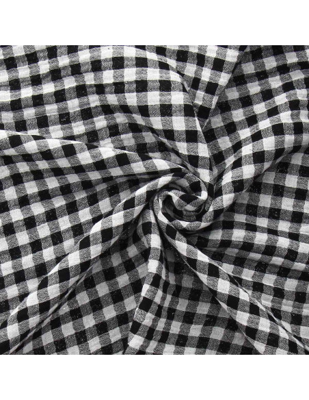 Crinkled double gauze fabric gingham - Black and off-white