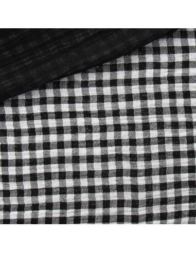 Crinkled double gauze fabric gingham - Black and off-white