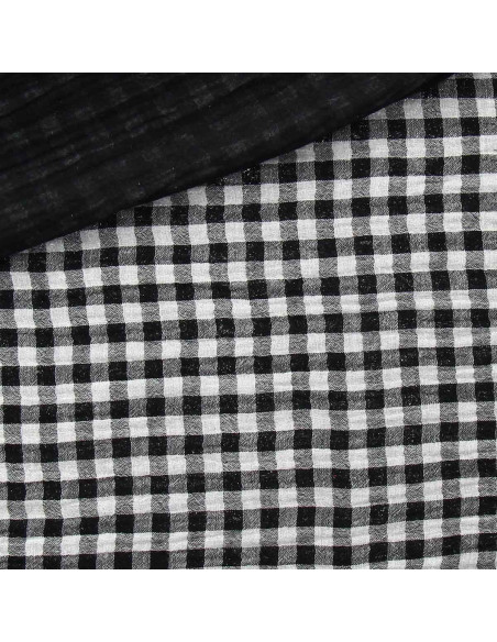 Crinkled double gauze fabric gingham - Black and off-white