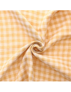 Crinkled double gauze fabric gingham - Wheat and off-white