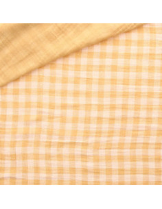 Crinkled double gauze fabric gingham - Wheat and off-white 2