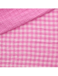 Crinkled double gauze fabric gingham - Candy and off-white 2
