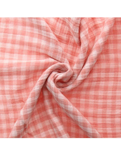 Crinkled double gauze fabric gingham - Cotton candy and off-white