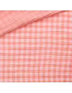 Crinkled double gauze fabric gingham - Cotton candy and off-white 2