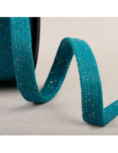 Flat braided lurex cord - Teal blue and gold