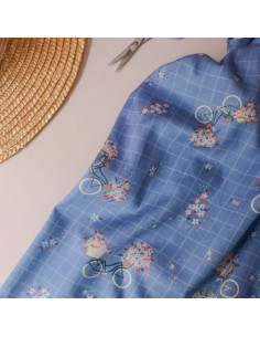 Blue Bicycle Cotton Satin Fabric - Lise Tailor