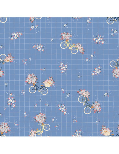 Blue Bicycle Cotton Satin Fabric - Lise Tailor
