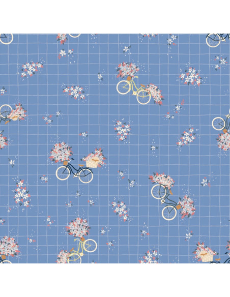 Blue Bicycle Cotton Satin Fabric - Lise Tailor