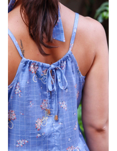 Blue Bicycle Cotton Satin Fabric - Lise Tailor
