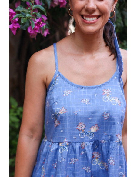 Blue Bicycle Cotton Satin Fabric - Lise Tailor