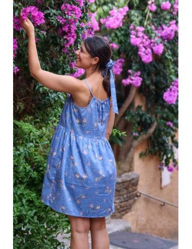 Blue Bicycle Cotton Satin Fabric - Lise Tailor