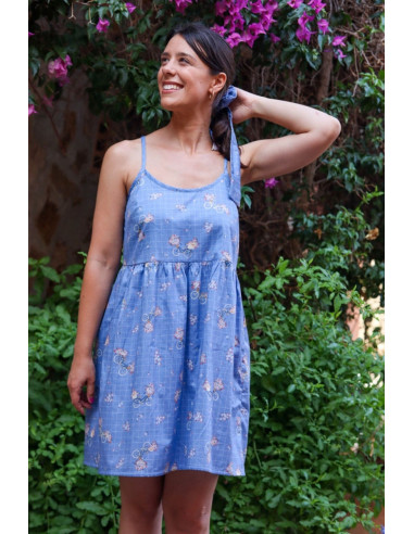 Blue Bicycle Cotton Satin Fabric - Lise Tailor