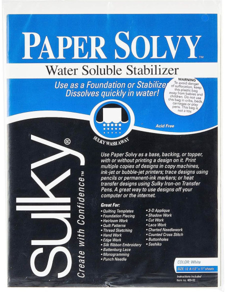 Set of 11 sheets of Sulky Paper Solvy water-soluble and printable stabilizer