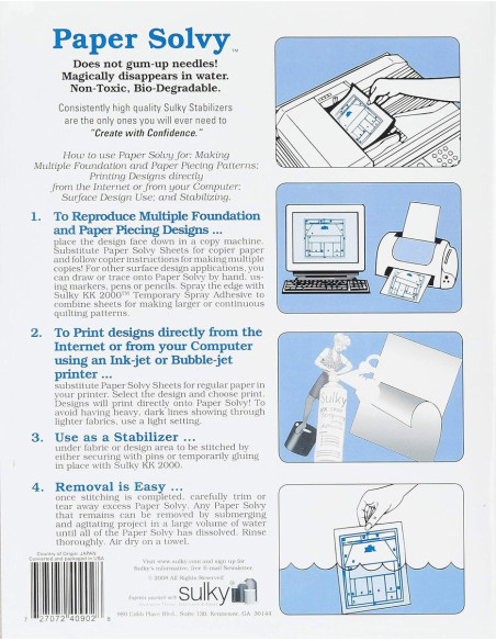 Set of 11 sheets of Sulky Paper Solvy water-soluble and printable stabilizer