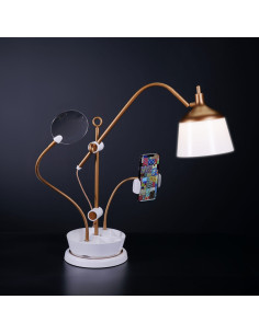 Lamp on table with magnifying glass, tray, and phone clamp Daylight Anita
