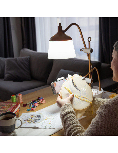 Lamp on table with magnifying glass, tray, and phone clamp Daylight Anita