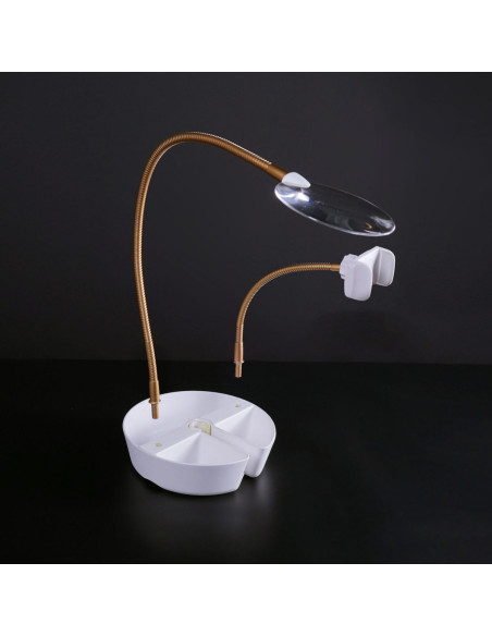 Lamp on table with magnifying glass, tray, and phone clamp Daylight Anita