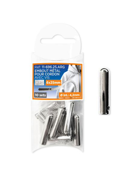 Set of 10 metal cord ends with screws - Silver