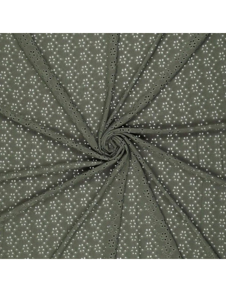 Stretchable English embroidery fabric - Dark khaki