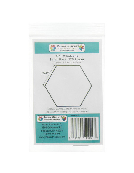 Set of 125 Paper Pieces Hexagons 3/4in