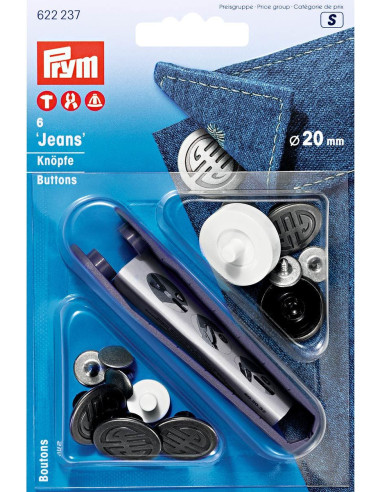 Box of 6 jean buttons 20mm