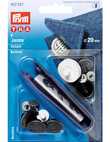 Box of 6 jean buttons 20mm