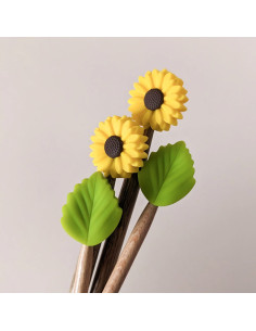 Set of 4 stitch stoppers for knitting needles - Yellow daisy and leaf