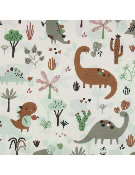Brown dinosaur cotton poplin fabric