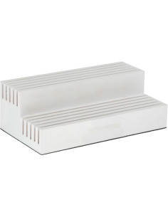 White wooden rack with 10 slots for patchwork rulers