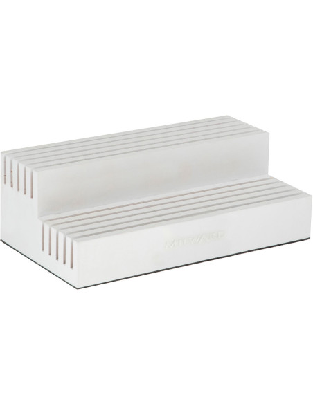 White wooden rack with 10 slots for patchwork rulers