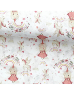 Cotton poplin fabric - White and pink Linette