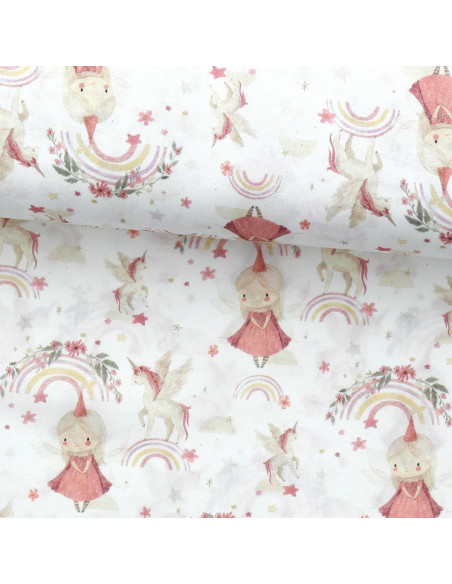 Cotton poplin fabric - White and pink Linette