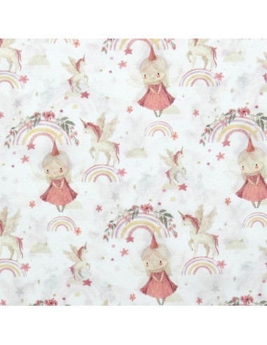 Cotton poplin fabric - White and pink Linette