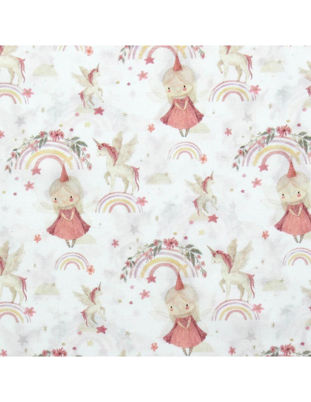 Cotton poplin fabric - White and pink Linette