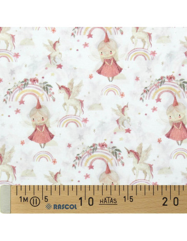 Cotton poplin fabric - White and pink Linette